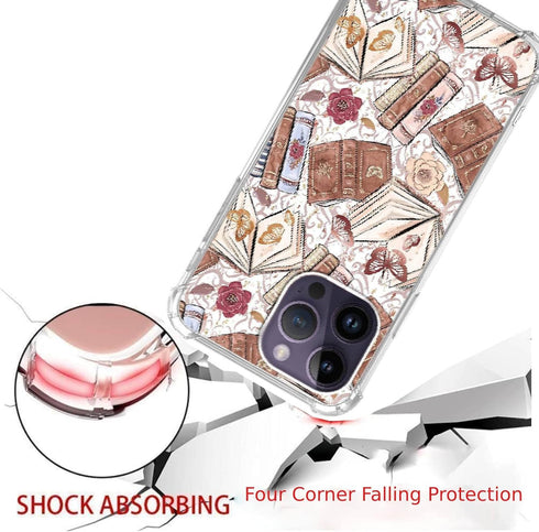 Aesthetic Butterfly Book Phone Case for iPhone 14 Pro, Vintage Brown Book Trendy Cool Girl Boy Silicone Shockproof TPU