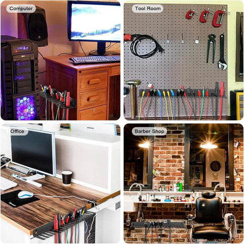 Sumnacon Wall Mountable Cable Hanger Organizer - 2 Pcs Steel Rack with 19 Cable Slots, Sturdy Black Cord Holder