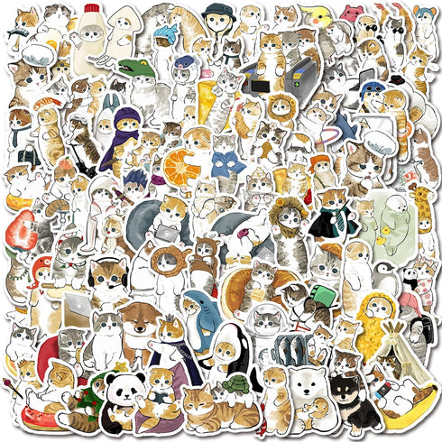 Cute Cat Stickers | 100 PCS | Vinyl Waterproof Stickers for Laptop, Guitar, Motorcycle, Bike, Skateboard, Phone