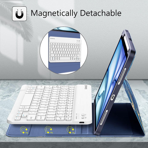 Fintie Keyboard Case for iPad Air 11-inch M2 (2024) - Ocean Marble Soft TPU Back Cover with Magnetically Detachable