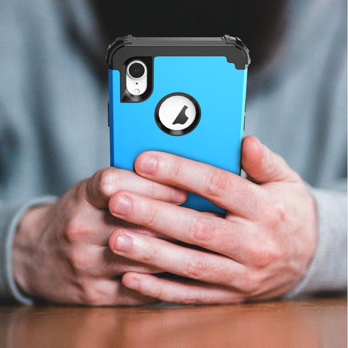IDweel for iPhone XR Case with Tempered Glass Screen Protector, 3 in 1 Shockproof Slim Hybrid Heavy Duty Case, Sky Blue