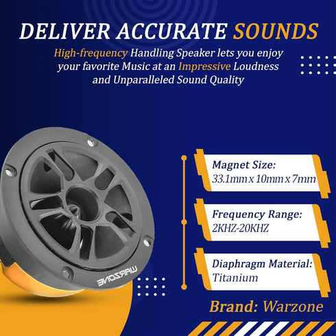 Warzone WZ37TW 3.71-Inch Super Tweeter Speaker, 4 Ohm, 1000W Max Power, 105dB Sensitivity, Titanium Diaphragm, CCAW