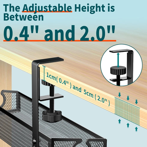 Under Desk Cable Management Tray, No Drill Desk Organizer with Clamp for Wire Management, 2 Pack