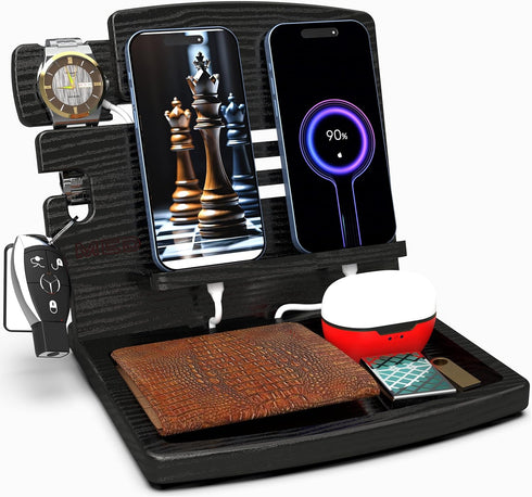 MED Wood Phone Docking Station Nightstand Desk Organizer for Phone, Watch, Wallet &