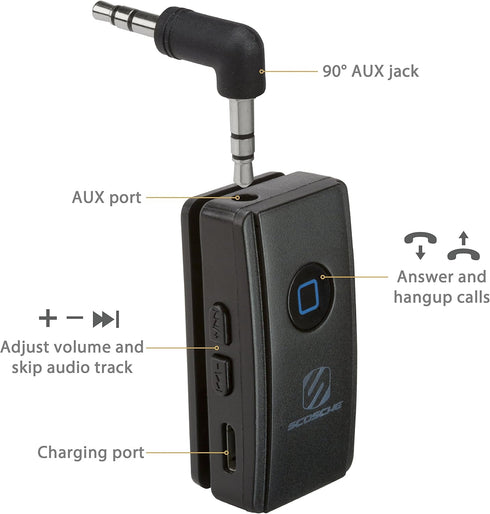 Scosche BTR3-SP BTFREQ Universal Bluetooth Wireless Audio Streaming and Handsfree Calling Receiver, Connect to Earbuds, Headphones, Car Stereo, Black