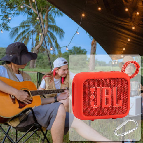 co2CREA Silicone Cover Case for JBL Go 4 Waterproof Bluetooth Speaker, Portable Travel Case with Carabiner (Red Case)