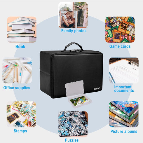ENGPOW Fireproof Photo Storage Box with 16 Inner Photo Cases - Collapsible Portable Organizer with Lock and Handle