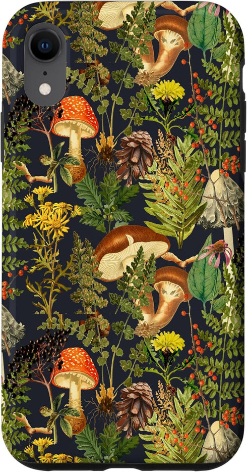 iPhone XR Case, Mushroom Woodland Scene with Elderberries, Fungi, Nature Shrooms