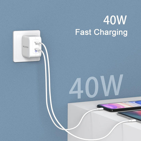 Milipow 40W Dual Ports PD3.0 USB-C Compact Charger Adapter for Smartphones, iPad Pro, Air, Google Pixel, AirPods
