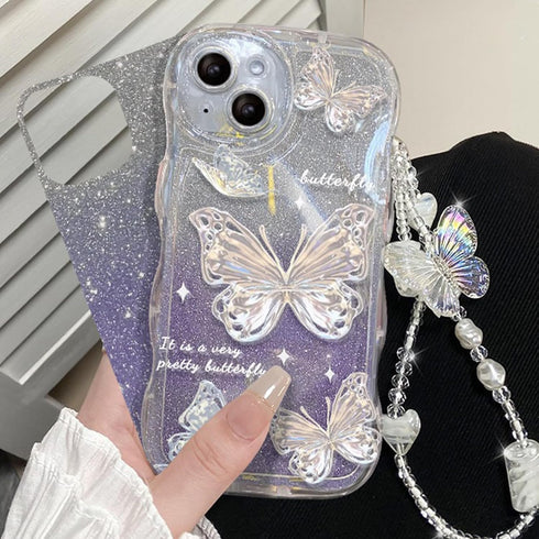 Cute Butterfly Glitter Bling Case for iPhone 13 Mini, Anti-Scratch Shockproof with Bracelets