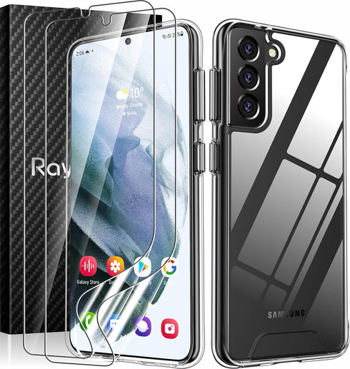 Rayboen Galaxy S21 Plus Case - Slim Shockproof Cover with 2X Soft Screen Protector, Crystal Clear Hybrid for S21+ 5G.