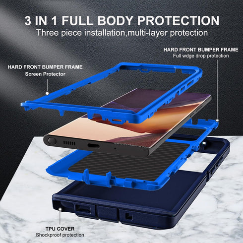 Navy Blue Samsung Galaxy Note 20 Ultra Case with 2Pcs Self Healing TPU Screen Protector & Camera Lens Protector
