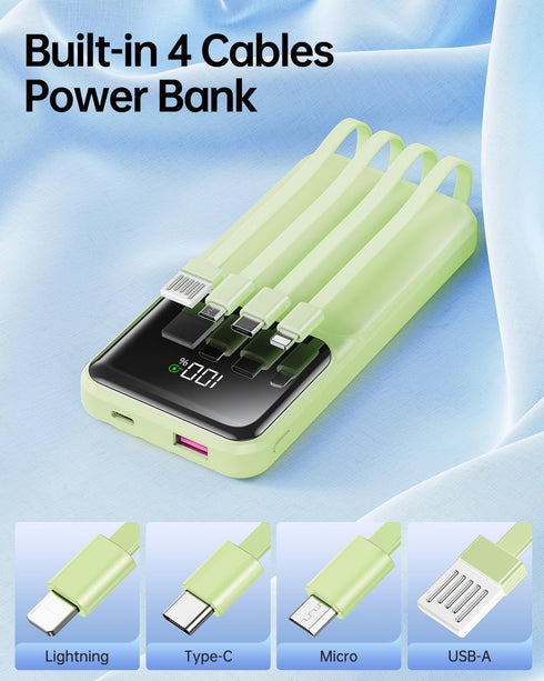 RONEGN -20000mAh 22.5W Pack 5 3 Portable Charger with Built in Cable Fast Charging Power Bank USB C Slim LED Display