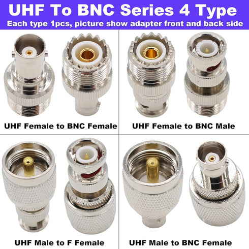 PL259 to BNC Adapter Kit, Male Female 4 Type RF Coax Coaxial Connector for Antennas and Wireless LAN Devices