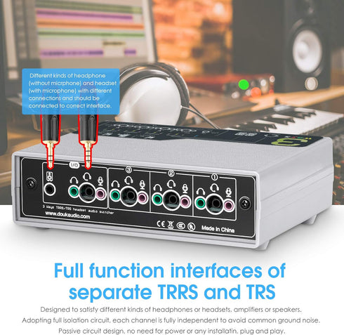 Portable 3-Way Audio Switcher Box Splitter for Headphone Microphones