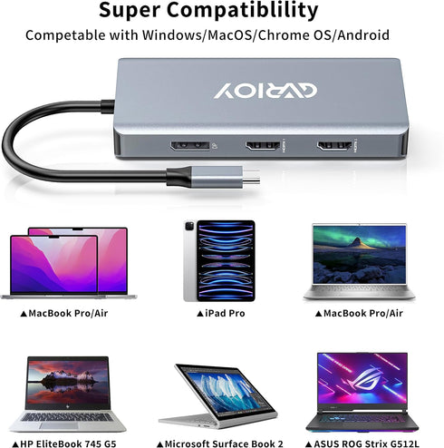 USB C to Dual HDMI Adapter, Multi Display Docking Station with 2 HDMI, Displayport, 100W PD, 3 USB Ports