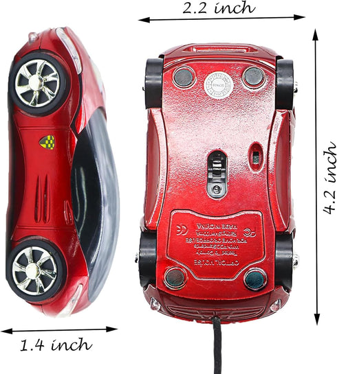 PCTC Cool Sport Car Shape USB Wired Optical Mouse for Laptop or Office Desktop, Ergonomic, 1000DPI, 2 Headlights, 3