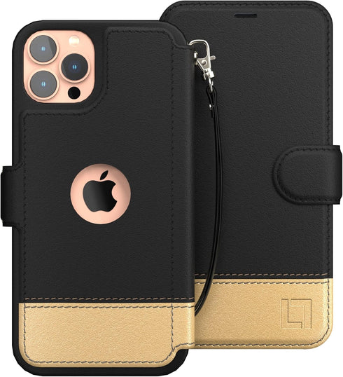 Compatible iPhone 12 Wallet Case for Women & Men, Slim Durable Faux Leather Flip Case with Card Holder - Golden Dusk
