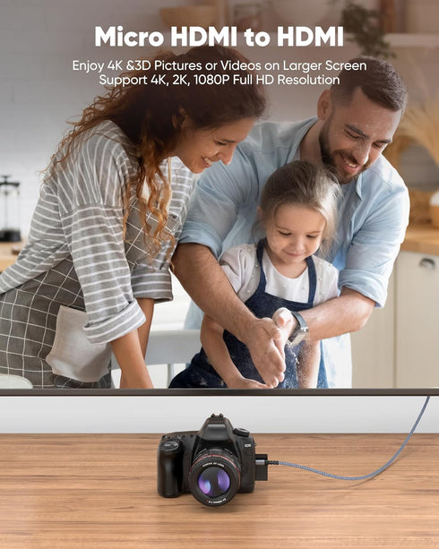 4K 10 4K@60Hz, Highwings Micro HDMI to HDMI Cable FT, Micro HDMI Cord HDR Compatible for DSLR Camera, Raspberry Pi