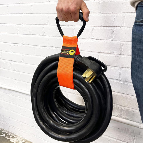 Easy-Carry Wrap-It Storage Straps - 2 Pack 22” Blaze Orange Heavy-Duty Hook and Loop Cord Carrying Strap with Handle