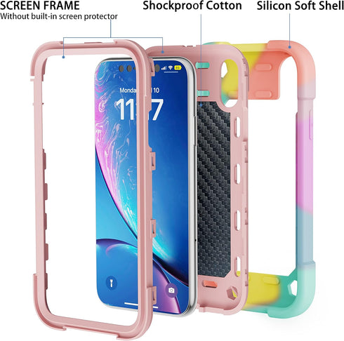 iPhone XR Case 6.1 Inch with Ring Stand, 2 Pack Glass Screen Protector, Heavy-Duty Shockproof Rugged Military Grade