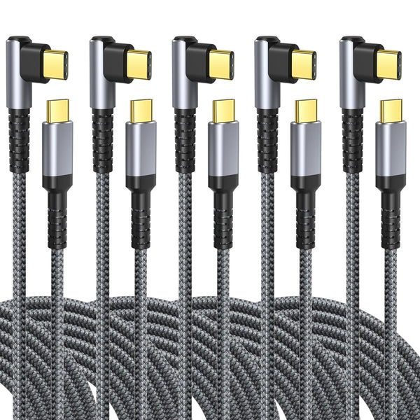 OKRAY USB C Cable 10ft, 5-Pack iPhone 15 Charger Cord USB C to C 90 Degree Angle Type C Android Charger Cable 60W Fast
