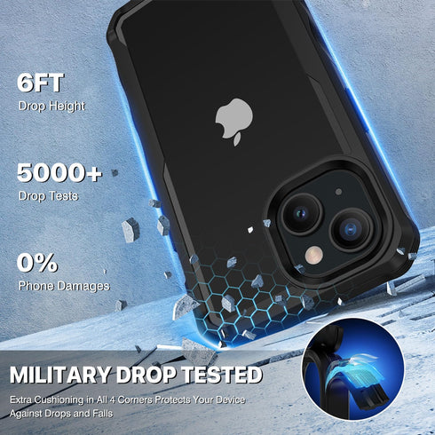 CENHUFO iPhone 15 Case, Built-in Anti Peep Tempered Glass Privacy Screen Protector, Shockproof Clear Cover - Black