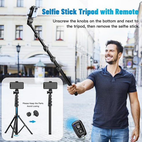 Phone Tripod, 70" Stand for Phone & Camera, with Remote and Holder, Compatible with iPhone & GoPro