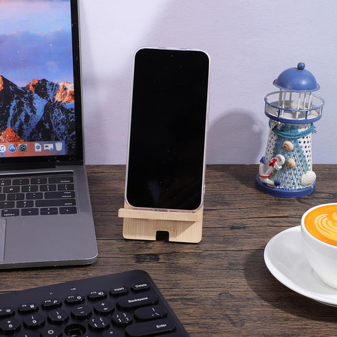 QfwdfcTrenz Wooden Phone Stand, Wood Phone Stand Wooden Office Cellphone Holder for Desk with Charging Hole Detachable