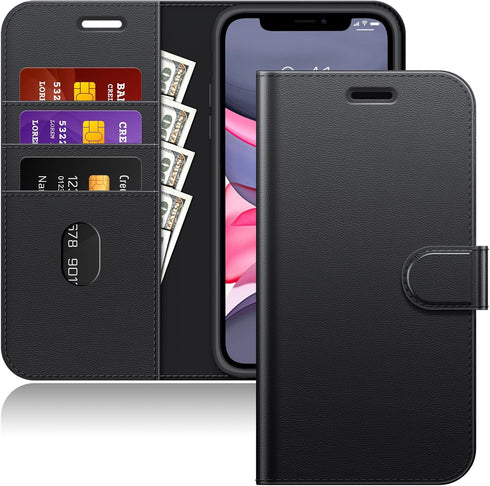 JETech Wallet Case for iPhone 11, Shockproof PU Leather Magnetic Flip Cover with Card Holder and Stand Feature (Black)
