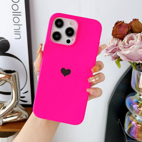 Jmltech Pink Silicone iPhone 15 Pro Case for Women, Girly Heart Design, Soft Anti-Scratch Microfiber Lining.