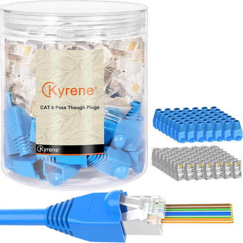 RJ45 Connectors, 50PCS Shielded Pass Through Connector, Cat 6 Gold Plated 3 Prong 8P8C with 50PCS Strain Relief Boots