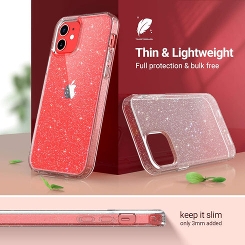 ULAK Clear Glitter Case Compatible with iPhone 12 Mini, Bling Sparkle Protective Cover for Women Girls, 5.4 inch 2020
