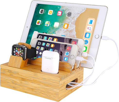 Bamboo Wood Desktop Organizer Charging Docking Station Charger Holder Cradle Charge Stand compatible with iPhone 13 12
