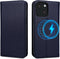 Wallet Case for iPhone 15 Plus - Dark Blue, Genuine Leather Flip Folio, Compatible with MagSafe, RFID Blocking