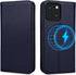 Wallet Case for iPhone 15 Plus - Dark Blue, Genuine Leather Flip Folio, Compatible with MagSafe, RFID Blocking