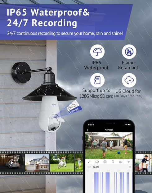 Hugolog 2K Wireless Security Cameras, 2.4GHz Indoor/Outdoor with AI Motion Detection, Color Night Vision, 360° Auto