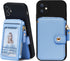 M-Plateau RFID Blocking Phone Wallet Stick on Leather, Attachable Card Holder for Most Smartphones (Sky Blue)