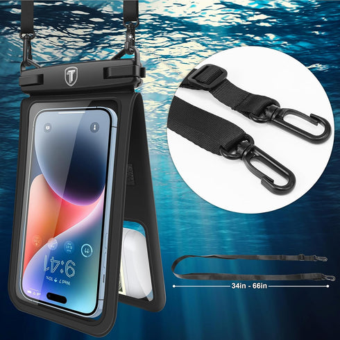 Double Space Waterproof Phone Pouch Case for Samsung Galaxy S24/S23/S22/S21/S20, Cellphone Dry Bag - 2 Pack (Black)