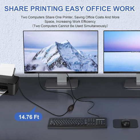 GIASYIEH 2 1 (4.5M/14.7FT) in Printer Cable Splitter, USB B to Dual USB A Cord for Two Computers Sharing One