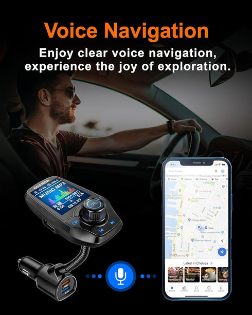 Upgraded Bluetooth FM Transmitter for Car, Wireless Radio Adapter Kit with 1.8" Color Display, Fast Charge 18W - Black