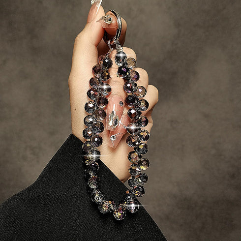 Sparkling Black Beaded Phone Wrist Strap - Stylish Lanyard for Women