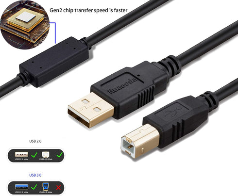 50 2.0 ft USB Printer Cable - Type A Male to B Male, Compatible with HP, Canon, Epson, Lexmark, Dell, Xerox, Samsung
