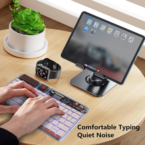 Slim Portable Wireless Bluetooth Keyboard,10 inch 7 Colors Backlit Rechargeable Keyboard for Android Tablet Cell Phone Smartphone iPad iOS Windows Universal Devices,Transparent Pink