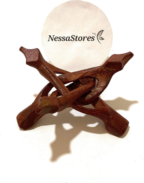 4" #JC-045 (8 NessaStores - Carved Tripod Wood Stand Holder pcs)