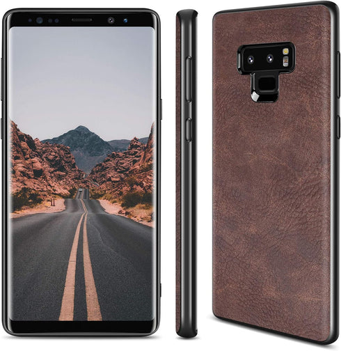 SALAWAT Slim PU Leather Case for Galaxy Note 9, Vintage Shockproof Phone Cover, Dark Brown