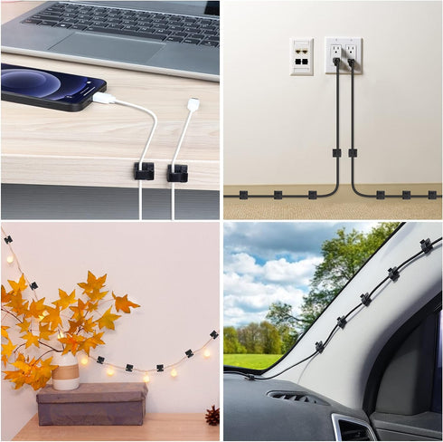 100 PCS Adhesive Cable Clips Black, Upgraded Wire Holder for Wall Cord Organizer, Outdoor Light Clips for Management
