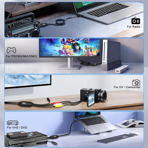 Herfair Hi8 VHS to Digital Converter, USB Video Capture Card Device, RCA to USB A Converter, Convert VHS VCR DV Tape