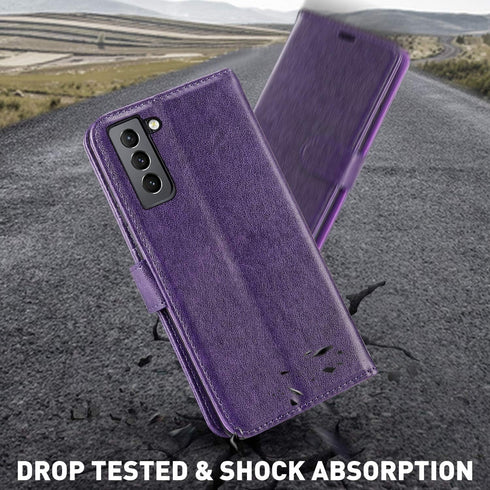 MONASAY Purple Wallet Case for Galaxy S21+ Plus 5G, 6.7" - RFID Blocking, Flip Folio, Credit Card Holder, Screen