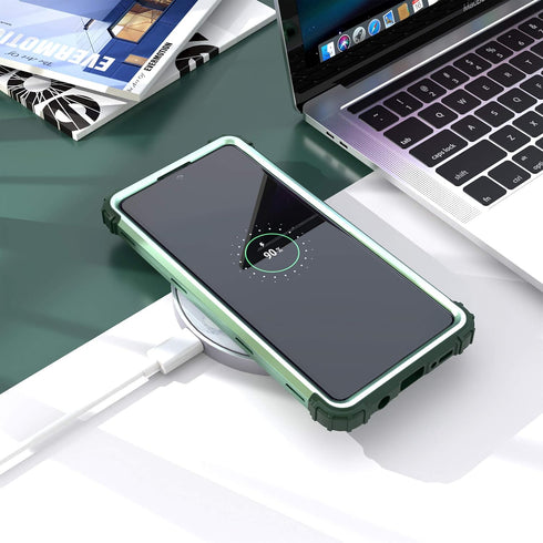 IDweel Galaxy A71 5G Case with Tempered Glass Screen Protector, Slim Hybrid 3 in 1 Heavy Duty Protection, Mint Green